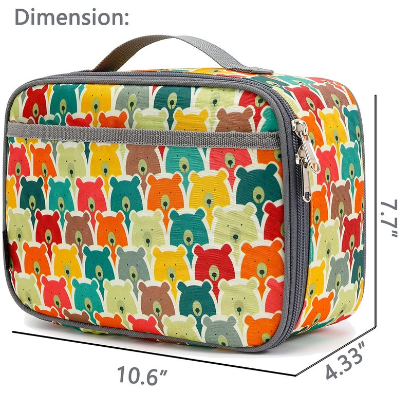 FlowFly Kids Lunch box Insulated Soft Bag Mini Cooler Back to School Thermal Meal Tote Kit for Girls, Boys, Bear - Image 3